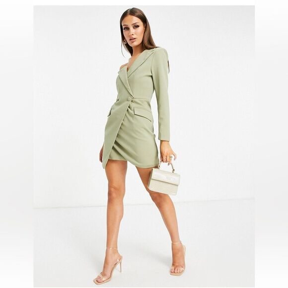 Lavish Alice One Shoulder Blazer Cocktail Mini Dress in Sage Green size 2 (US) - Picture 14 of 16